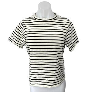 Mango MNG White Black Striped Round Neck Short Sleeve Pullover Tee Shirt Top L
